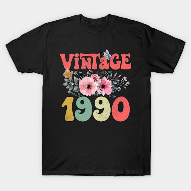 Vintage 1990 Floral Retro Groovy 33rd Birthday T-Shirt by Kens Shop